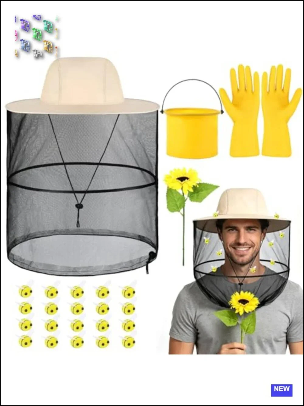 Adult Beekeeper Halloween Costume Set with Hat Gloves Accessories